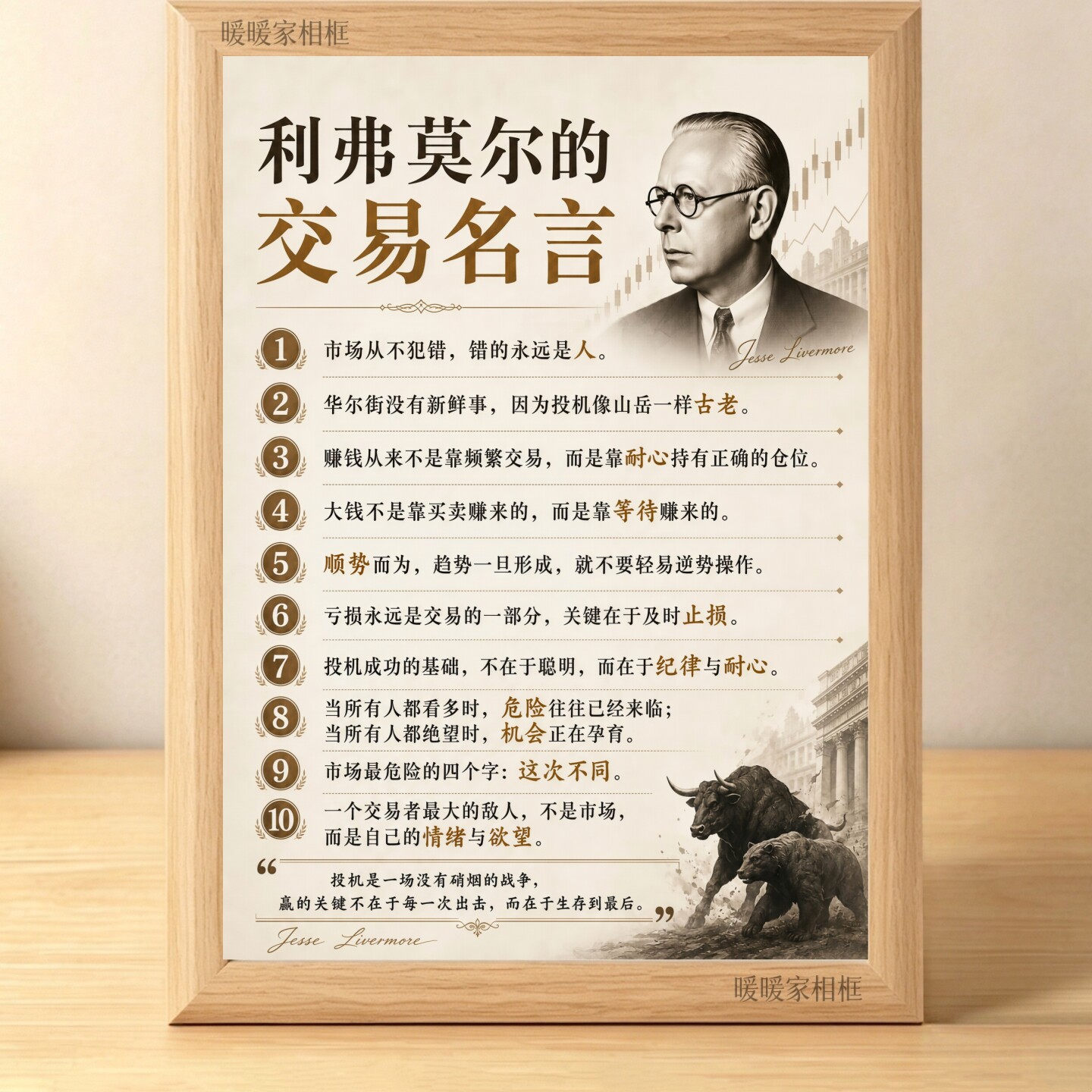 利弗莫尔交易名言相框摆台图片