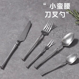复古牛排刀小蛮腰304不锈钢叉勺咖啡勺水果叉甜品刀叉勺西餐餐具