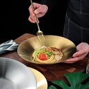 韩式 加深盘子不锈钢加厚餐盘金色圆形水果盘意面盘家用菜盘拌面盘