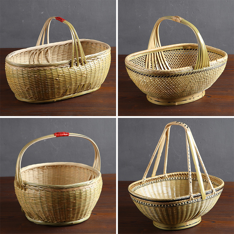 鸡蛋手提采摘篮复古家用竹编