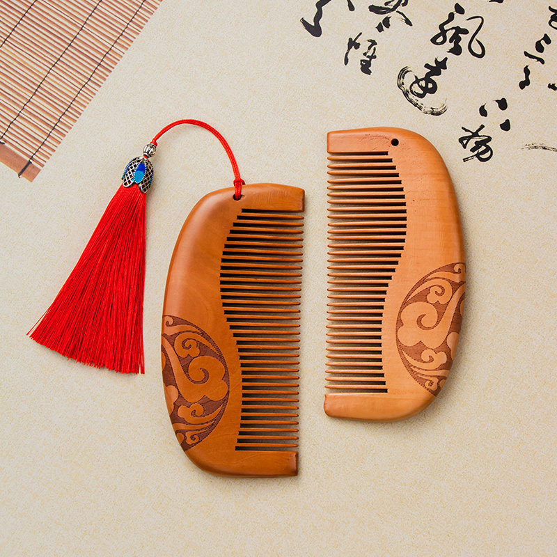 金丝檀桃木梳子防静电加厚整木圆齿毕业纪念送礼实木头送母亲节