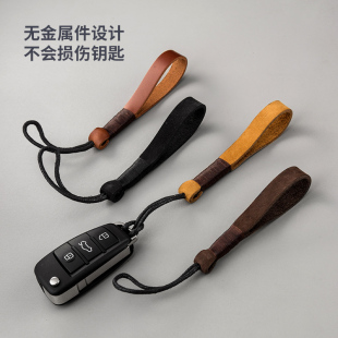 简约牛皮手绳钥匙扣挂件创意个性 汽车链男女情侣一对简约锁匙圈环