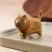 檀木铃铛猫可爱卡通桌面摆件 室内家居茶几饰品 文玩手把件小玩物