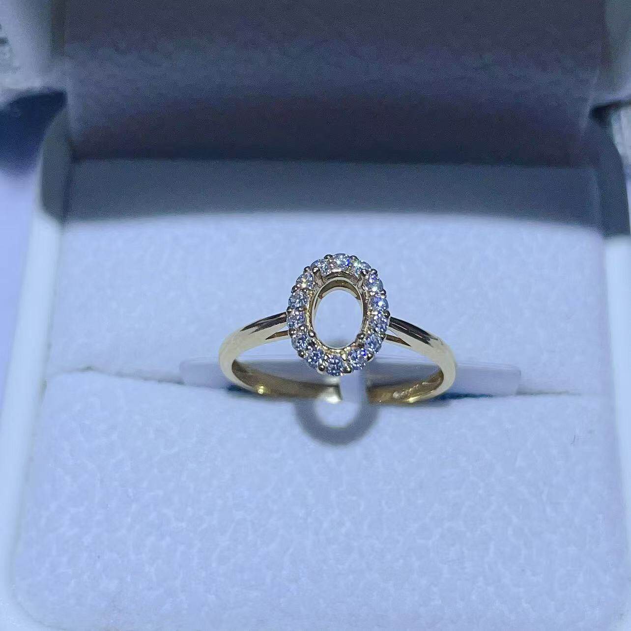 18K金AU750围锆戒指空托莫桑钻