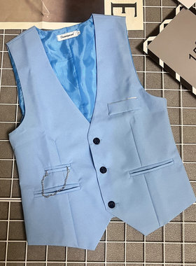外贸春夏新款男士V领西装马甲天蓝色靓仔KTV职业装工作服背心坎肩
