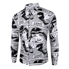 Cross border foreign trade clothes fashion women's head printed men's long sleeve shirt men's shirt