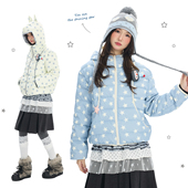 美式 Double 甜酷连帽白鸭绒羽绒服复古星星满印女冬保暖外套潮