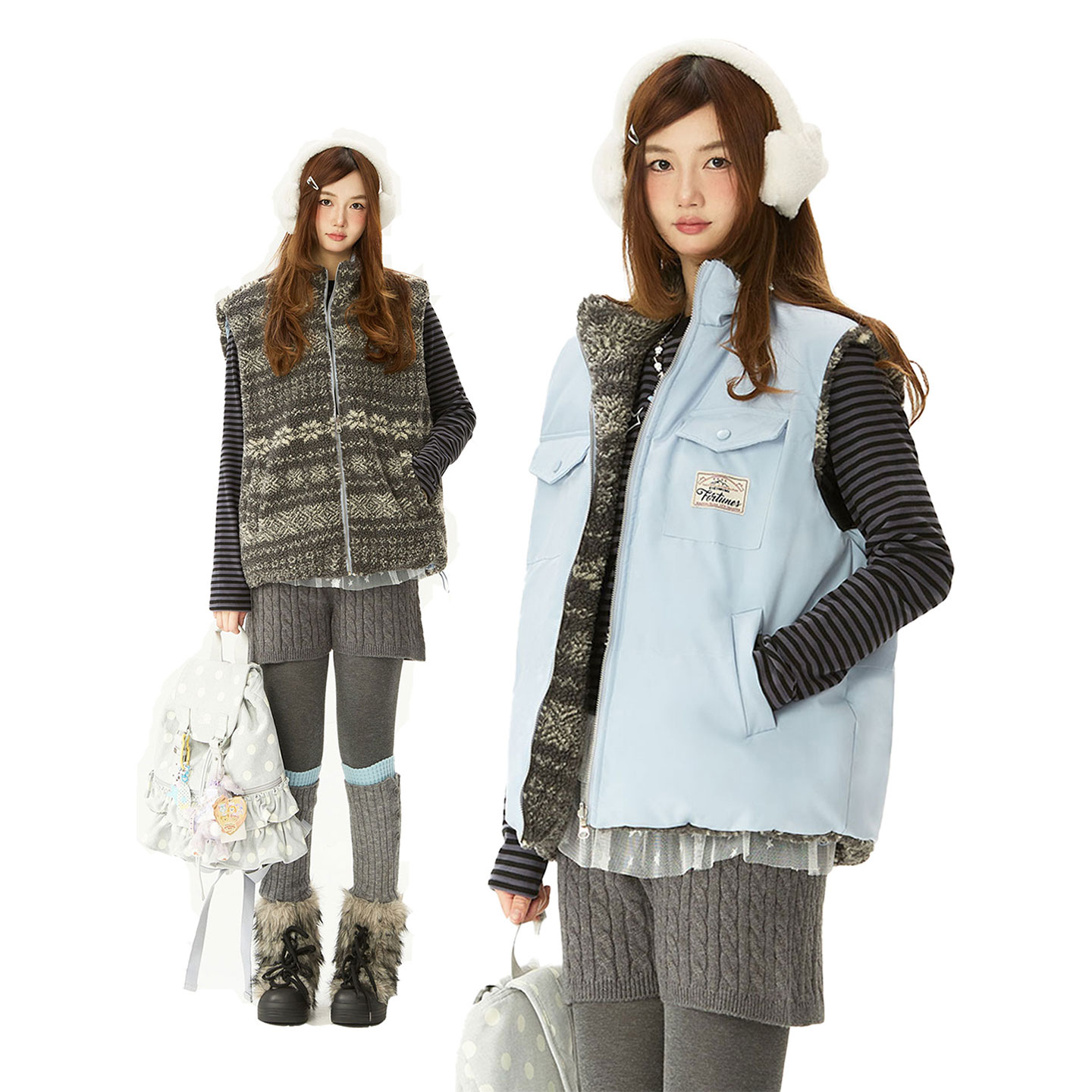 复古花杂色羊羔毛马甲女秋冬