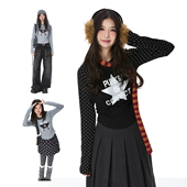 打底衫 Double 上衣 波点印花星星长袖 T恤女辣妹内搭插肩袖 美式