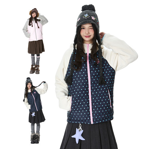 撞色波点满印排骨棉服女冬季新款