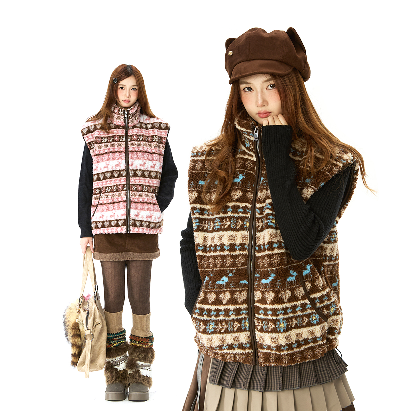 费尔岛羊羔毛马甲女秋冬