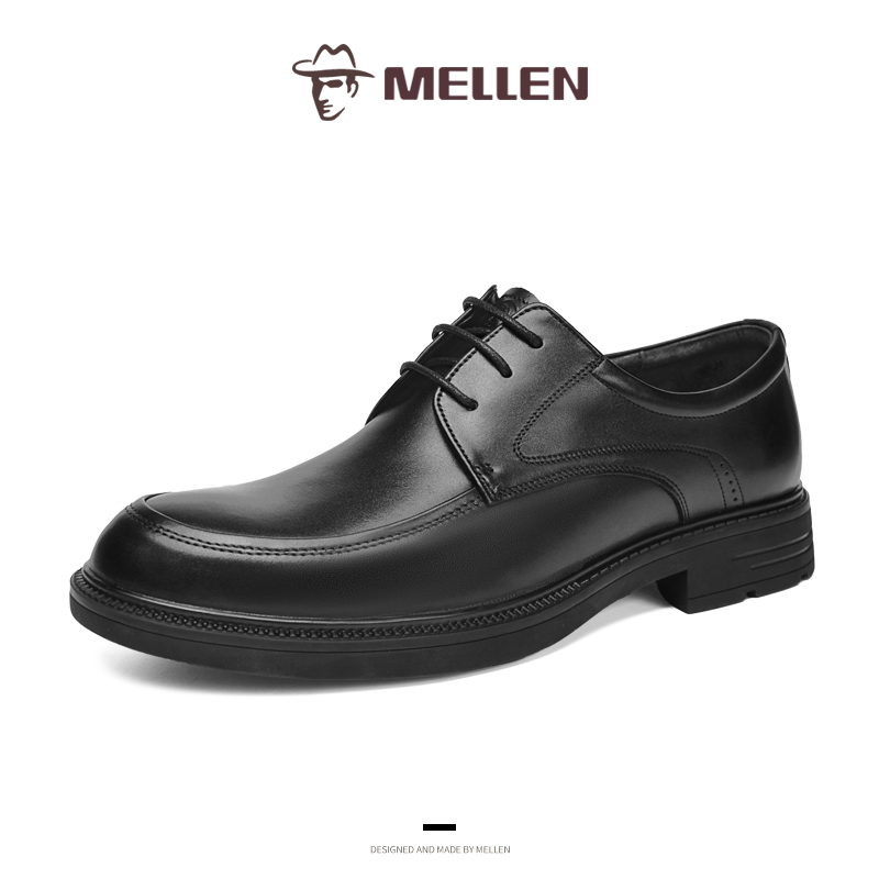 MELLEN名郎男鞋真皮商务正装休闲皮鞋英伦风德比鞋商务通勤休闲鞋