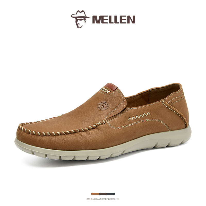 MELLEN名郎头层牛皮舒适一脚蹬