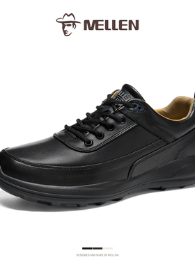 MELLEN名郎男鞋商务简约舒适透气低帮系带圆头休闲皮鞋男耐磨防滑