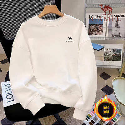 骆驼纯棉圆领卫衣男女同款2025秋冬季新款宽松休闲运动上衣打底衫