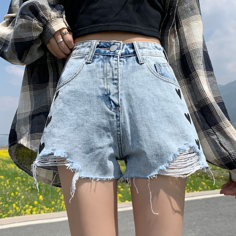 设计感小众爱心刺绣牛仔裤女短裤夏季磨毛裤子高腰阔腿裤百搭热裤|ruв категории Женская одежда, женской одежды - от Buy2taobao.com для оказания профессиональной услуги покупки агента Taobao