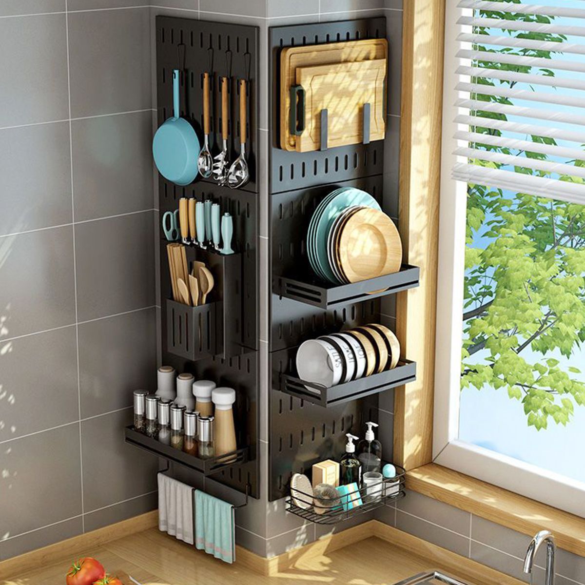 厨房置物架不锈钢壁挂式洞洞板