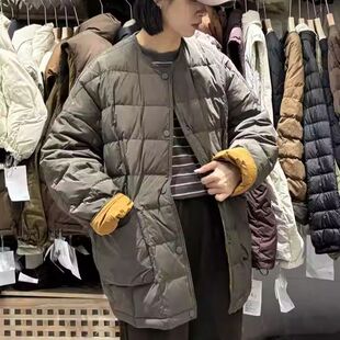 欧洲站圆领中长款简约洋气90白鸭绒冬装羽绒服女宽松大码冬季新款