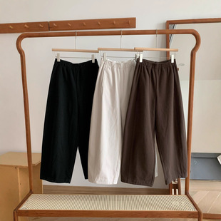 子 女厚实松紧腰百搭裤 欧洲站2025秋冬新款 棉质高腰抓绒阔腿休闲裤