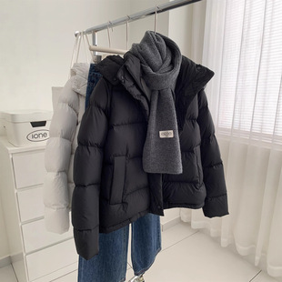 韩国秋冬蓬松轻盈厚实保暖可拆卸连帽羽绒服女韩系收腰显瘦外套冬