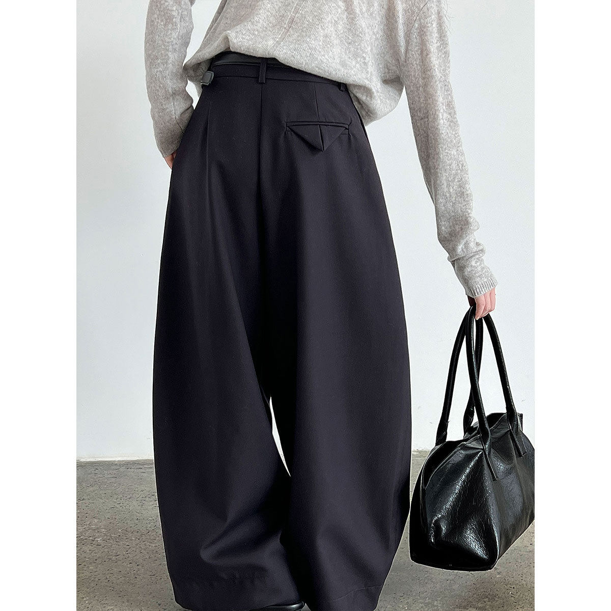 欧洲站2026春季新款垂感气球裤长裤子设计感口袋茧型灯笼西装裤女