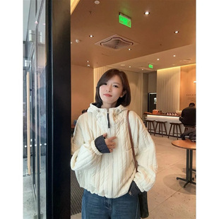 连帽棉服外套女 格调绗缝工艺假两件蝙蝠袖 韩国东大门2025冬季 新款