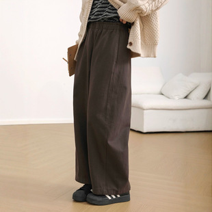 子 女加厚松紧腰百搭裤 欧洲站2025秋冬新品 棉质高腰抓绒阔腿休闲裤