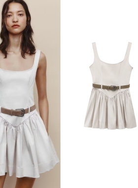 ZA 2025夏季新品女装法式配腰带修身无袖吊带短连衣裙2180326