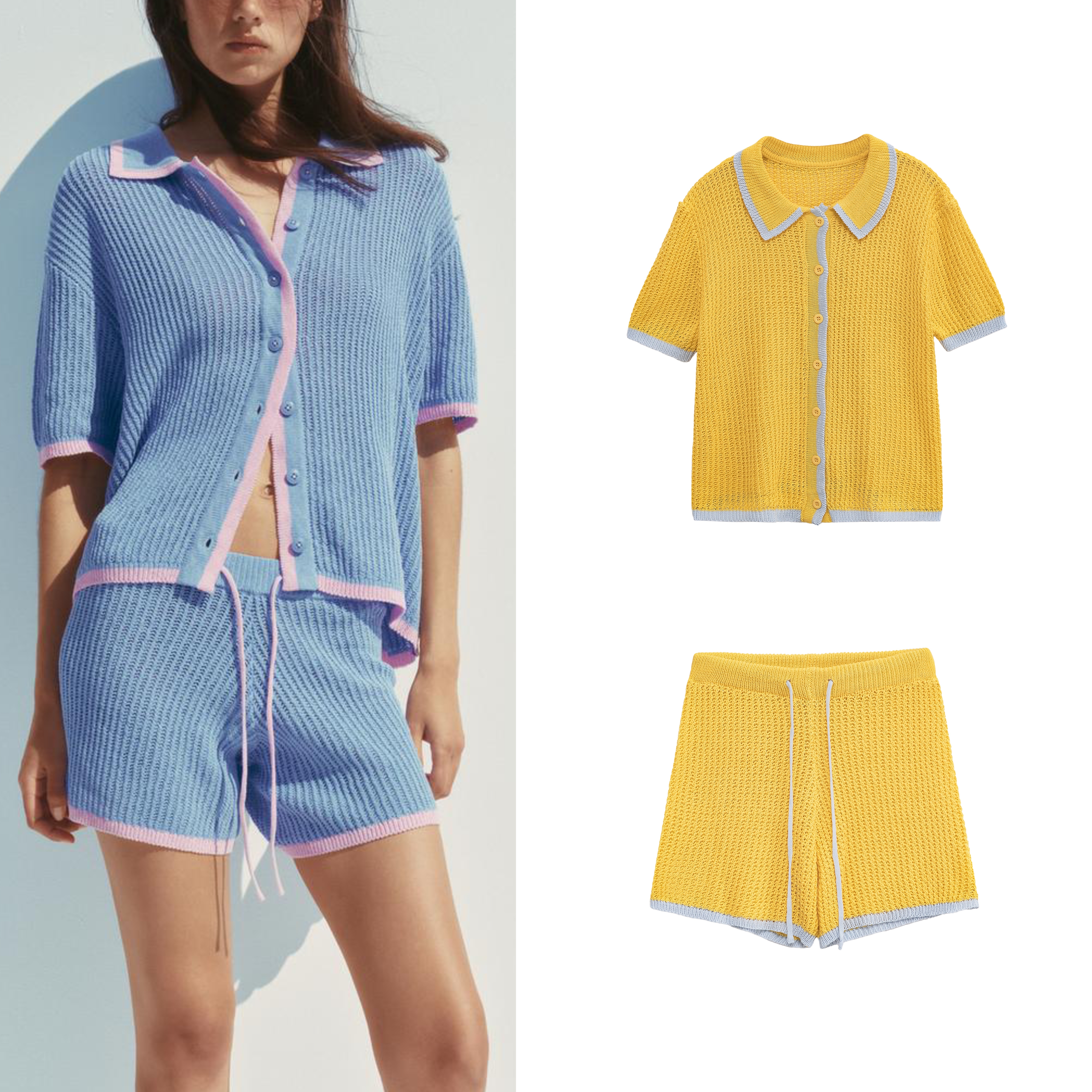 ZA 夏季新品女装短袖针织POLO衫休闲外套3920260针织短裤3920261