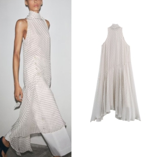 ZA 25春夏新品女装蝴蝶结饰不对称下摆波点挂脖领连衣裙 5289042