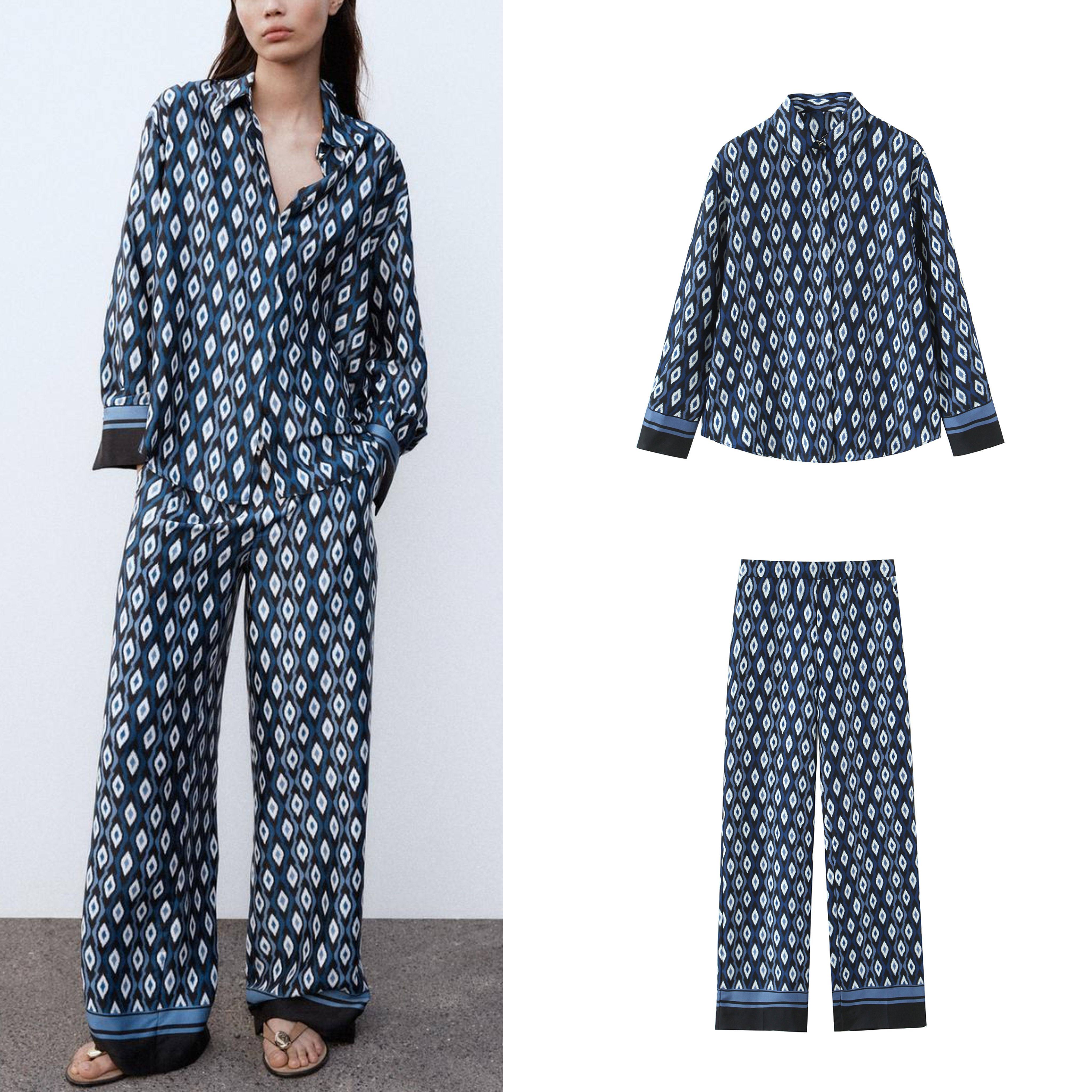 ZA 25春季新品女装翻领印花衬衫2329654 几何图案印花裤子2336655