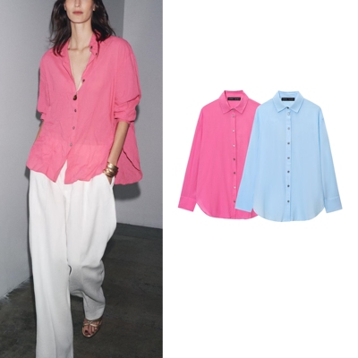 ZA 2025秋季新品女装垂性基本款百搭简约长袖翻领休闲衬衫2540305