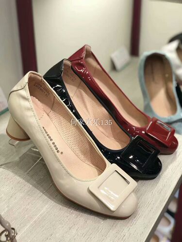 断码福利Quicheshoes/蛋卷鞋2026圆头扣饰高跟舒适工作鞋EQS-G075