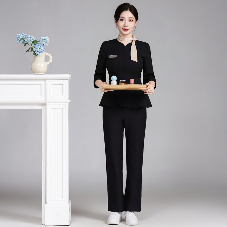美容院工作服女中袖西装职业套装美发美甲前台接待皮肤管理美容师