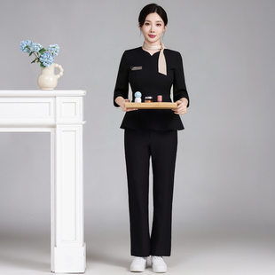 美容院工作服女中袖西装职业套装美发美甲前台接待皮肤管理美容师