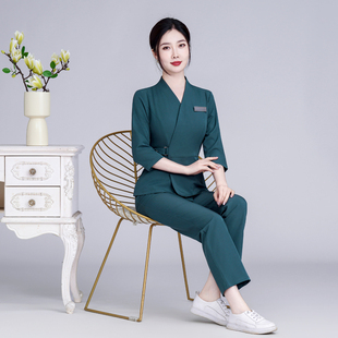 中袖韩式美容美发师工作服女美容院医美养生会所技师服套装绣logo