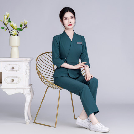 中袖韩式美容美发师工作服女美容院医美养生会所技师服套装绣logo