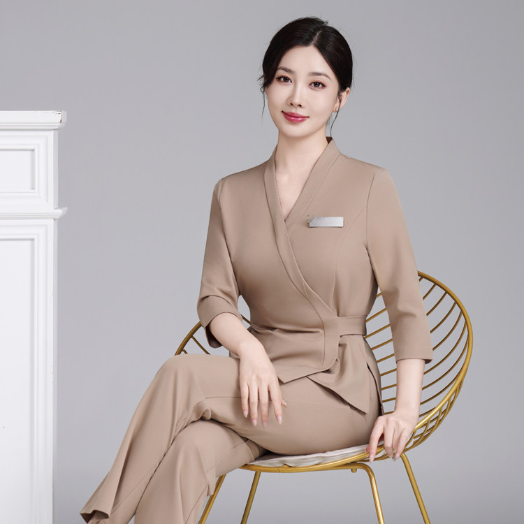 夏季美容师工作服女技师短袖制服套装足疗按摩spa会所美容院套装
