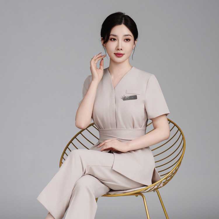 短袖美容美甲工作服女技师套装养生馆纹绣轻医美皮肤管理工服夏季