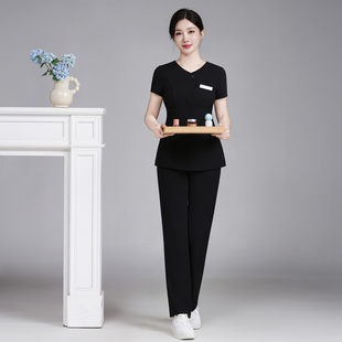 美容院工作服女韩式皮肤管理前台医美技师服美容美发工服夏天套装