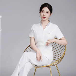 韩式纹绣美业美容院工作服女皮肤管理医美spa美容美发技师套装夏