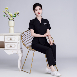 美发美容师工作服女养生会所足浴足疗美容院夏薄款短袖套装绣logo