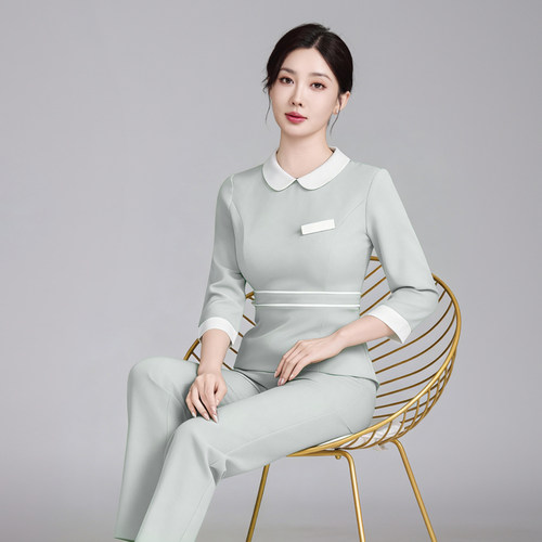 夏季医疗足浴SPA美容院工作服女高端采耳前台美容师顾问短袖套装