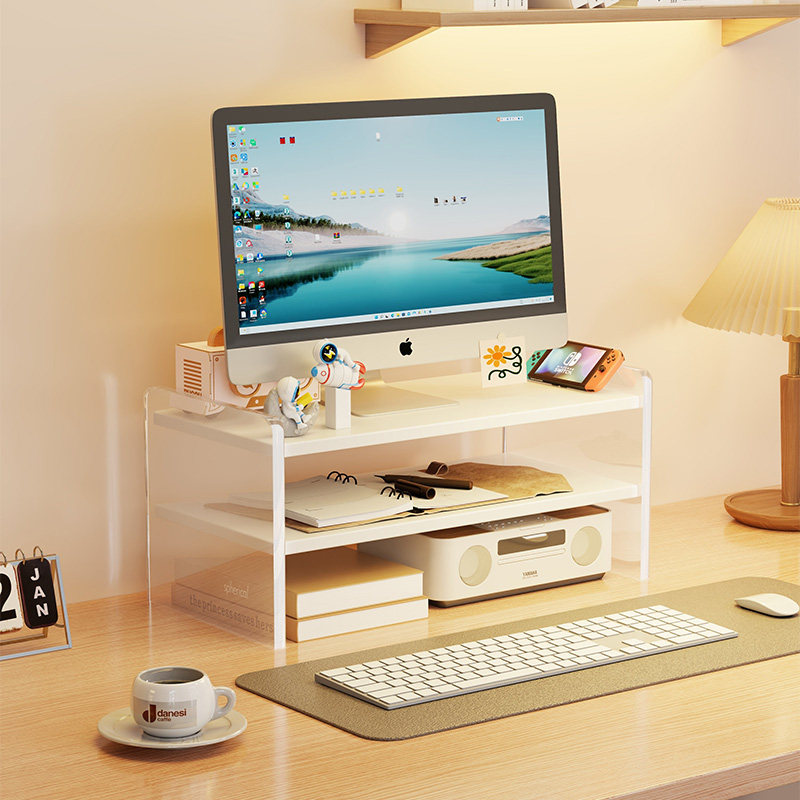 电脑增高架桌面双层亚克力置物架办公桌上显示器垫高架支架收纳架
