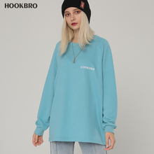 HOOKBRO春装2020新款嘻哈潮牌刺绣基础圆领卫衣男情侣款oversize