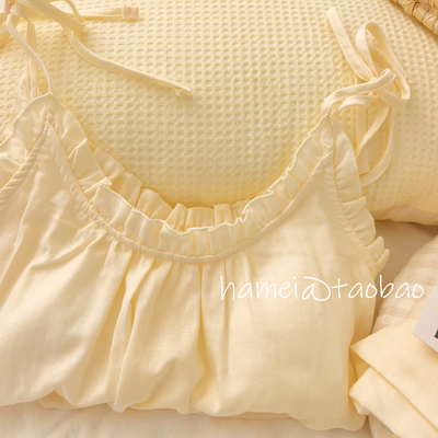 新款纯棉纯色夏甜美套装女可外穿