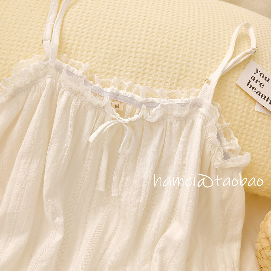 【茶歇】法式初恋纯棉提花棉纱吊带睡裙女夏季白色清新性感家居服