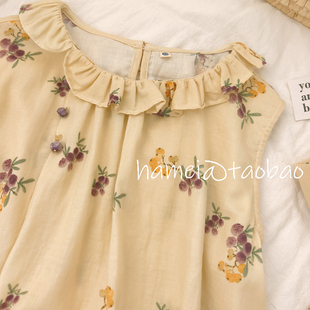 国风枇杷纯棉睡衣女款高级感无袖背心七分裤古风套装宽松可外穿