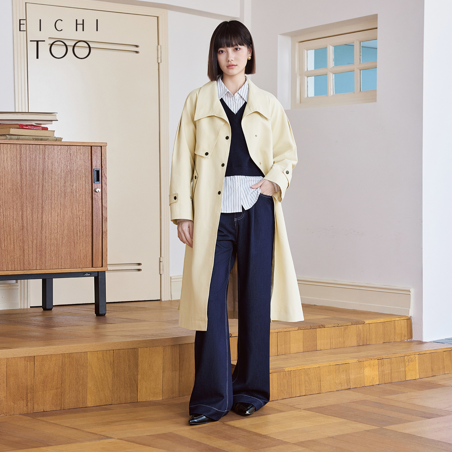 爱居兔英伦风全棉风衣女2025年春季新款简约大气中长款外套