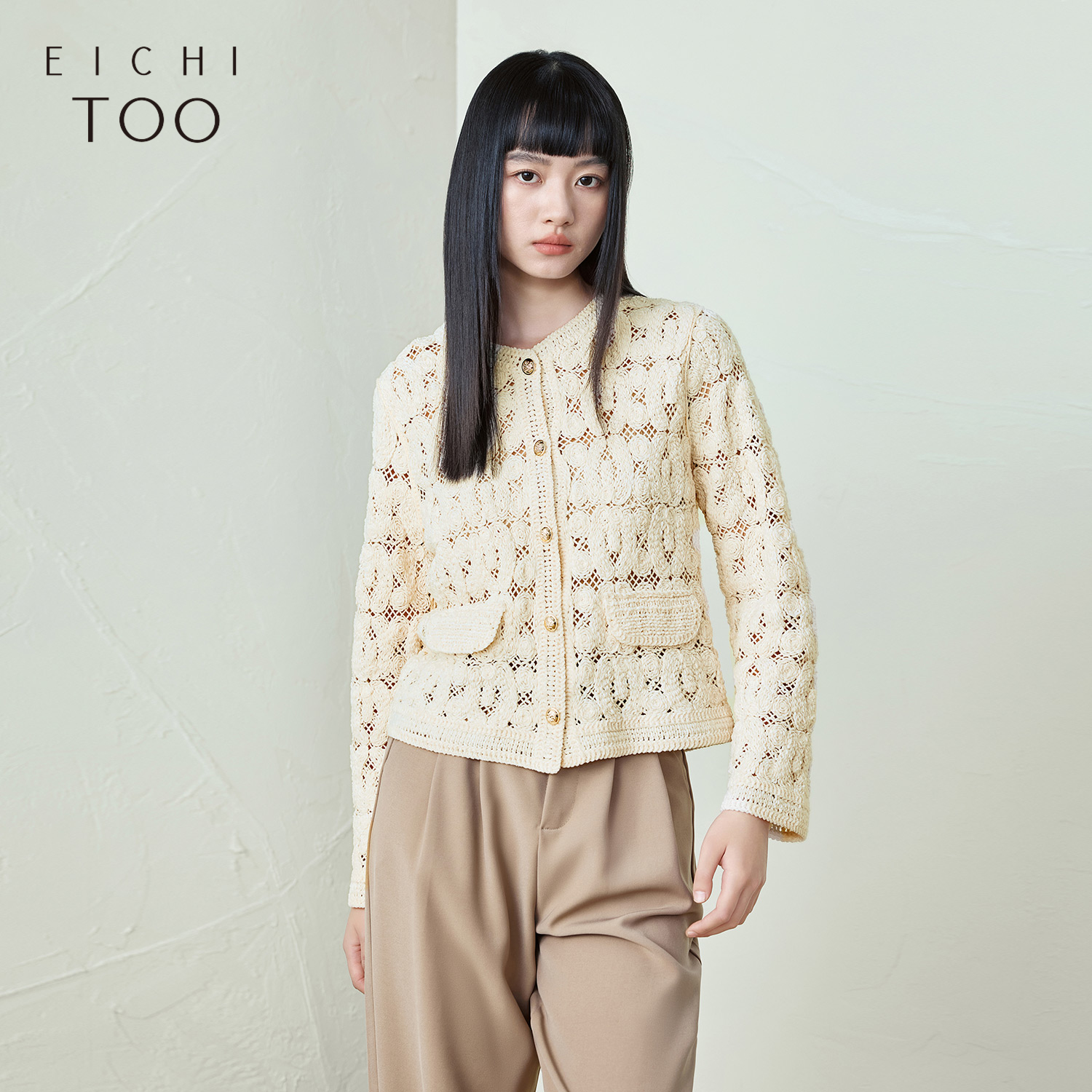 爱居兔基础圆领外套女2025年秋季新款经典百搭针织开衫